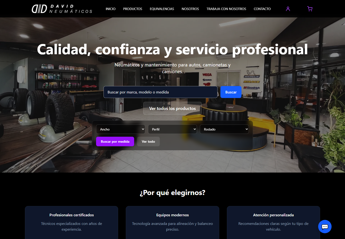 Captura del sitio web David Neumáticos